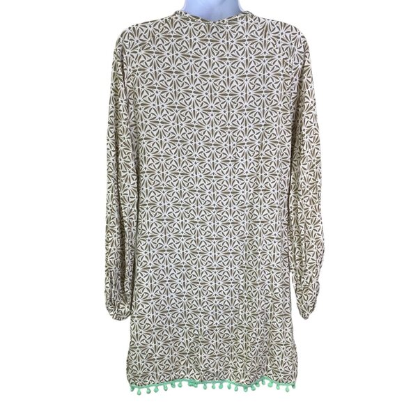 Skemo Cover Up Dress | S | Tan White | Tasseled Crochet Beaded | Beachy Resort - Picture 2 of 13